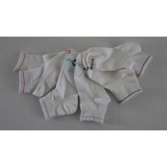 Liz Claiborne Women's OS White w/Multicolor Trim Ankle Socks - 6 Pairs - Picture 1 of 6